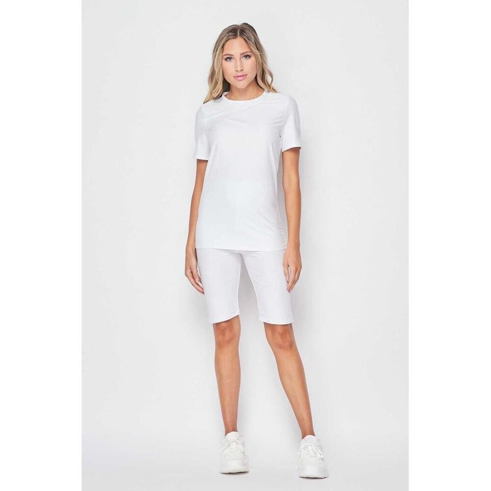World of Leggings 2 Piece Buttery Smooth Basic Solid Biker Shorts and T-Shirt